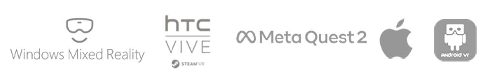 Windows Mixed Reality, HTC Vive, Meta Quest 2, Apple and Android VR logos